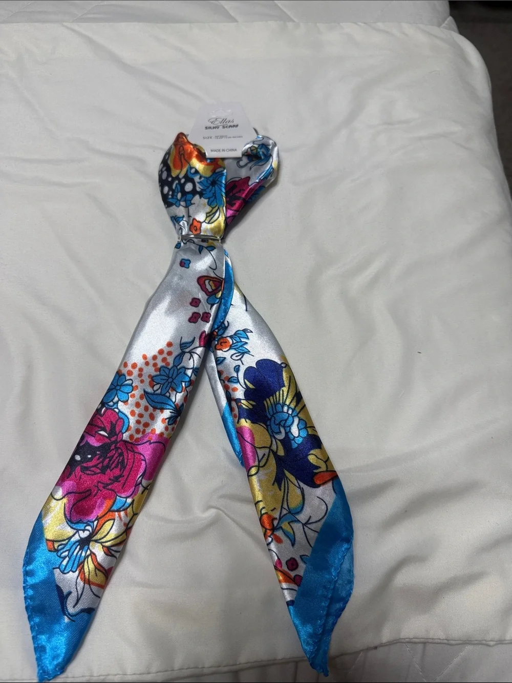 Ella Floral Satin Neck Scarves in Lilac, Silver, Cream & Multicolor